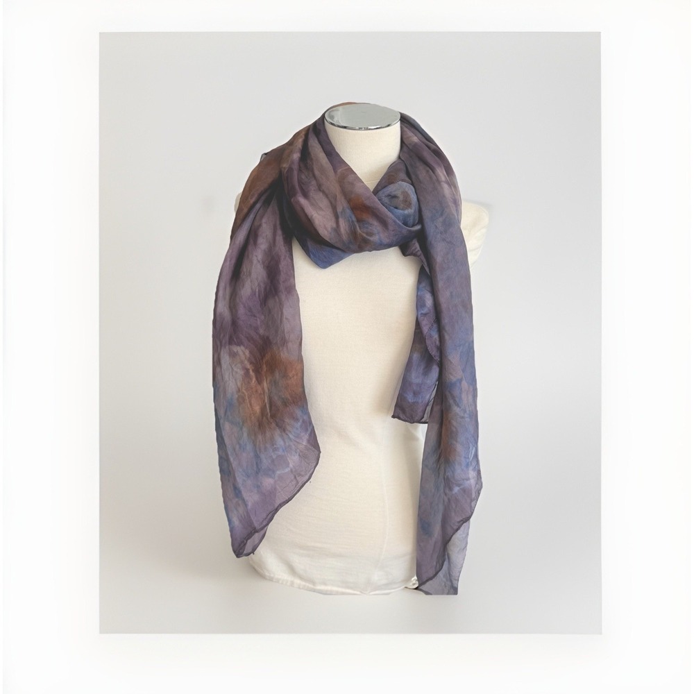 VTG Silk Scarf Brown Marbled Swirl Dark Romantic Boho Whimsical Fairy 43x67"